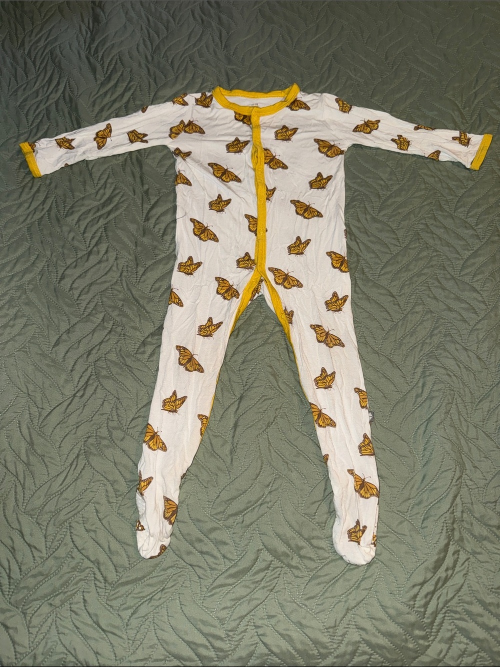 Kyte BABY White Footed One-Piece with Yellow Butterfly Print